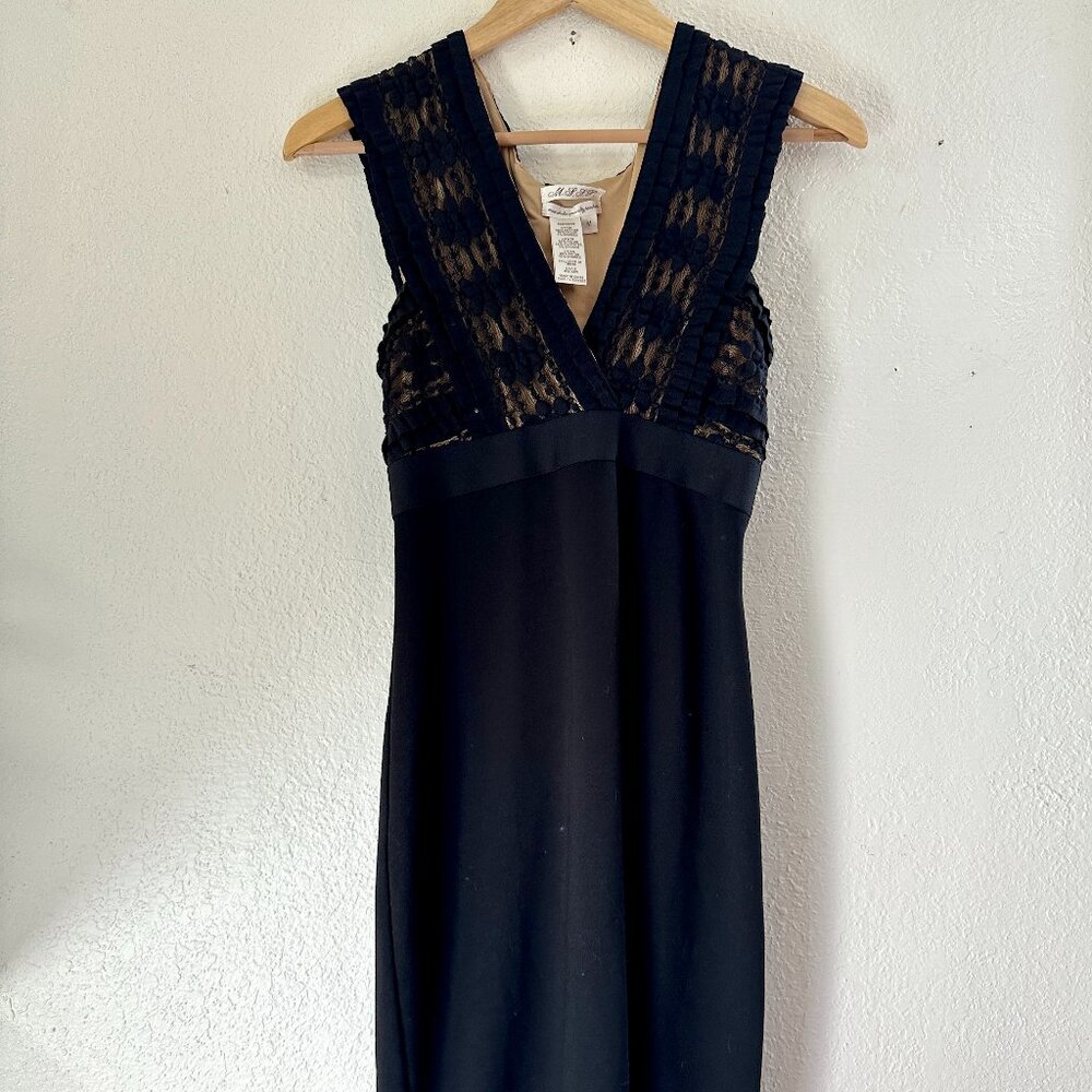 Vintage MSSP black Dress with plunge V-neck Empire Waist    M